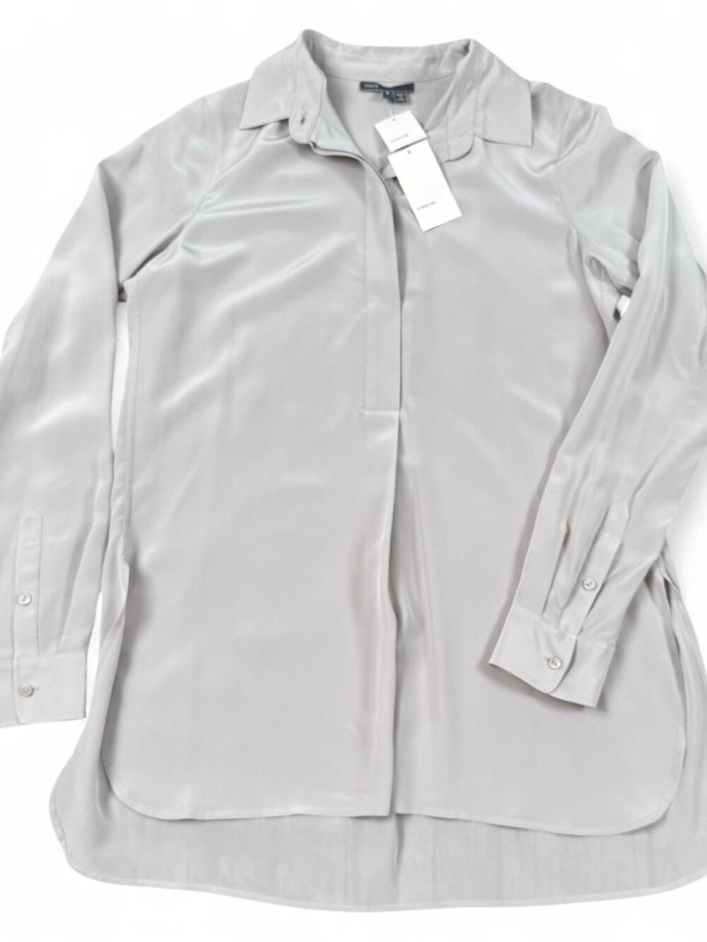Vince V1087-10960 Silk Blouse Size 8 Gray Tunic Button Up NWT